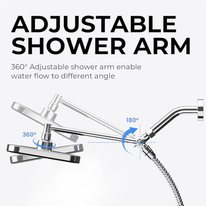 Chrome Rain Shower Head with Handheld Shower Head, 5 Spray Modes | High-Pressure Dual Shower Combo, Multi-Spray Handheld, 15-Inch Metal Extension Arm, Detachable Design for Easy, Flexible Use - color: Chrome