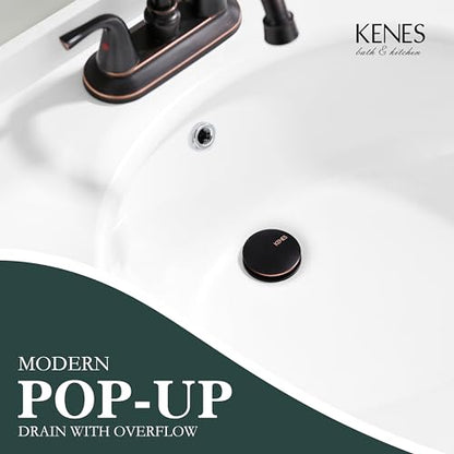 KENES 2 Pack Oil Rubbed Bronze Pop Up Bathroom Sink Drain with Overflow, Lavatory Bathroom Vanity Sink Drain Stopper, Sink Drain Assembly with Overflow Anti Clog Pop Up Drain - color: Oil-rubbed Bronze X 2, size: Big Pop up Cap (With Overflow)