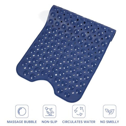 Wirhao Bathtub Mat Non Slip Shower Mat 39×16 Inches Bath Mat for Tub Machine Washable Tub Mat Large for Bathroom with Suction Cups and Drain Holes Blue - color: Navy Blue