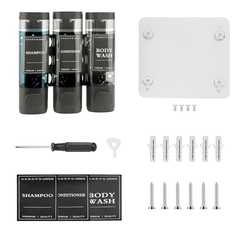 Shampoo and Conditioner Dispenser, 3 Chamber 300ml, Wall Mounted, Gray | Shower Soap Dispenser, Refillable Hand Soap Dispensers, Body Wash Dispenser for Bathroom, Kitchen, Hotel, Home - color: Gray, size: 3 Chamber