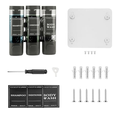 Shampoo and Conditioner Dispenser, 3 Chamber 300ml, Wall Mounted, Gray | Shower Soap Dispenser, Refillable Hand Soap Dispensers, Body Wash Dispenser for Bathroom, Kitchen, Hotel, Home - color: Gray, size: 3 Chamber