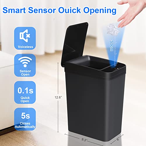 Anborry Bathroom Touchless Trash Can 2.2 Gallon Smart Automatic Motion Sensor Rubbish Can with Lid Electric Narrow Small Garbage Bin for Kitchen, Office, Living Room, Toilet, Bedroom, RV - color: 2.2 Gallon Black
