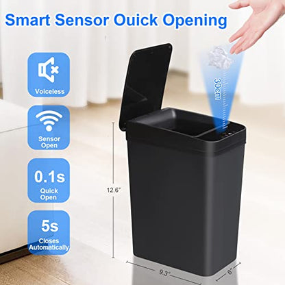 Anborry Bathroom Touchless Trash Can 2.2 Gallon Smart Automatic Motion Sensor Rubbish Can with Lid Electric Narrow Small Garbage Bin for Kitchen, Office, Living Room, Toilet, Bedroom, RV - color: 2.2 Gallon Black