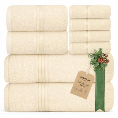 8 Piece Bath Towels for Bathroom Set - 100% Cotton, Soft Absorbent Bathroom Towels Set - 2 Extra Large Bath Towels, 2 Hand Towels & 4 Washcloths - Hotel Spa Thick Plush Towel, Cream - color: Cannoli Cream (Pack 0f 8)