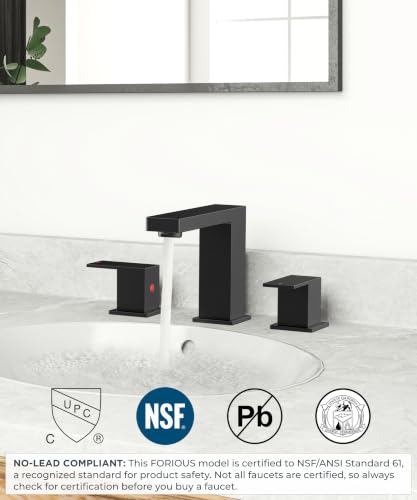 QFN Matte Black Bathroom Faucet 3 Hole 8 Inch Widespread for Vanity Faucet | Two Handles Bathroom Sink Faucet Lead-Free Square Design with Supply Lines, 4-12 Inch 3 Hole Install, for RV Vanity Laundry - color: Matte Black, style: Square