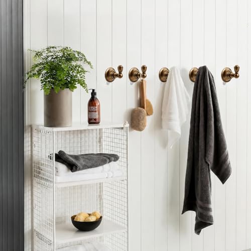 4 Pack 2-3/4inch Antique Brass Robe Hooks | Solid Zinc Alloy | Wall Mounted | Coat Hooks | Hooks Wall Mounted Robe Hooks | For organization in bathrooms entrances. - color: Antique Brass