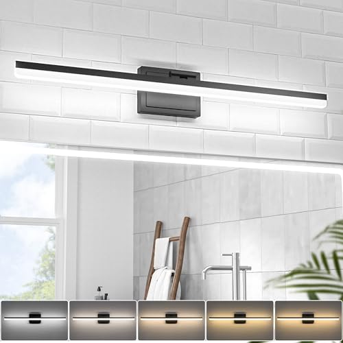 VOLISUN Modern Bathroom Vanity Light 31.5 inch, 28W Dimmable 5CCT Led Bathroom Light Fixture Over Mirror, Black Bar Vanity Light for Bathrooms Mirror Cabinets Bedroom-ETL Certificated - color: Black, size: 31.5 inch