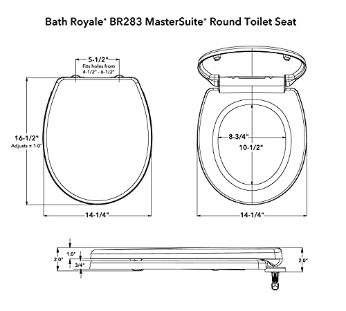 Bath Royale Slow Close Toilet Seat Round BR283-00 Heavy Duty & Scratch Resistant, Fits All Toilet Brands, MasterSuite Series - size: Round