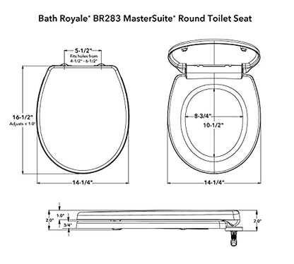 Bath Royale Slow Close Toilet Seat Round BR283-00 Heavy Duty & Scratch Resistant, Fits All Toilet Brands, MasterSuite Series - size: Round