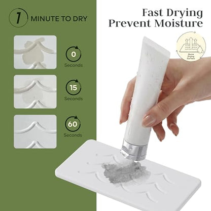 Kitchen Stone Sink Caddy, 2pcs Water Absorbing Stone Tray, Quick-Drying Faucet Mats, Diatomite Bathroom Counter Tray, Soap Dispenser Sponge Holder, Kitchen Sink Organizer (with Non-Slip Feet) - color: White