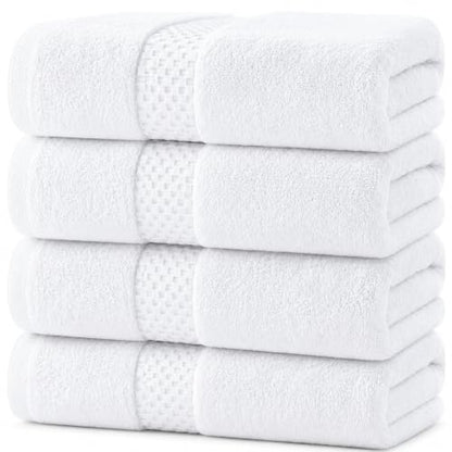 Pearl Linens Bath Towels Set of 4, 27 x 55 Inches, 100% Ring Spun Cotton Towels for Bathroom 650 GSM Quick Dry Lightweight Hotel Towels, Highly Absorbent Premium Towels for Home, Spa & Bathroom,White