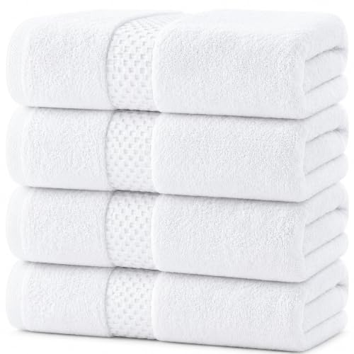 Pearl Linens Bath Towels Set of 4, 27 x 55 Inches, 100% Ring Spun Cotton Towels for Bathroom 650 GSM Quick Dry Lightweight Hotel Towels, Highly Absorbent Premium Towels for Home, Spa & Bathroom,White