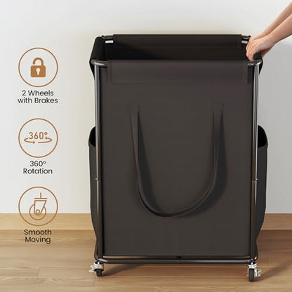 Homeiju 180L Large Laundry Hamper with Wheels, Rolling Laundry Basket with Metal Frame and Removable Bag Design, Dirty Clothes Laundry Cart for Bathroom, Dorm Room, Laundry Room, Black - color: Black
