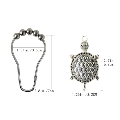 Sea Turtles Shower Curtain Hooks Decorative Rings for Bathroom Ocean Beach Bath Decor Rust Proof Stainless Steel Shower Curtain Hanger,Pack of 12 (Silver) - size: Sea turtle