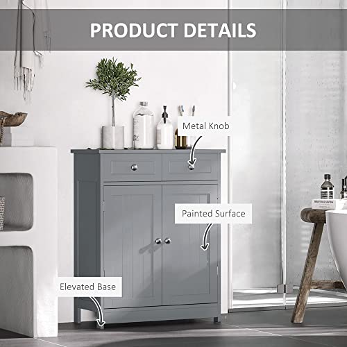 kleankin Freestanding Bathroom Floor Cabinet with 2 Doors 2 Drawers Gray | Wooden Bathroom Cabinet, Adjustable Shelf - color: Grey