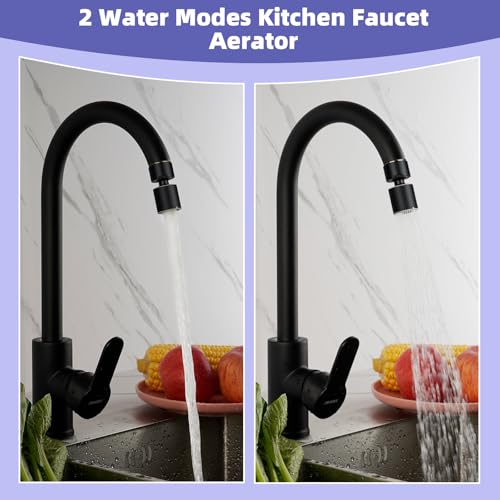 Hibbent NSF/ANSI/CAN 61 Certified Faucet Aerator, 360 Degree Swivel Kitchen Sink Aerator, CUPC Certification Dual-function Sprayer Faucet Replacement Part 55/64 Inch Female Thread - Matte Black - color: Matte Black