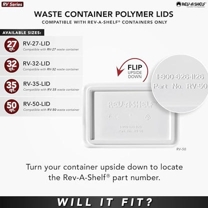 Rev-A-Shelf 35 Qt Under Sink Garbage Can Lid for Base Kitchen and Bathroom Cabinet, Replacement Plastic Trash Bin Lid Only, White, RV-35-LID-1 - color: White, size: 35 QT