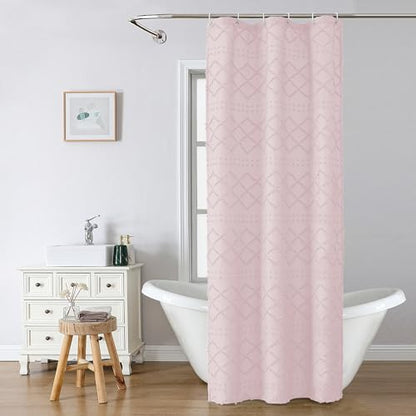 Blush Pink Stall Boho Shower Curtain, Modern Tufted Plaid Striped Narrow Half Size Fabric Shower Curtain, Farmhouse Clip Jacquard Textured Shower Curtains for Bathroom, 36" Wx72 L - color: Blush Pink, size: 36"W x 72"L (Pack of 1)