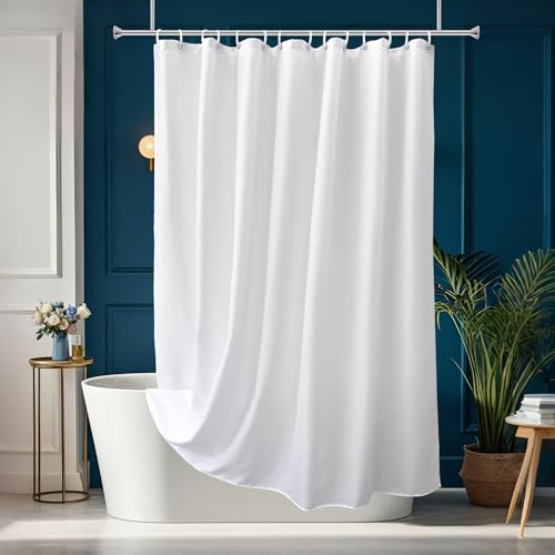 AooHome Hotel Shower Curtain Liner, Fabric Shower Curtain with Hooks, Waterproof, Weighted Hem, 72 x 72 Inch, White - color: Solid White, size: 72"W x 72"L (Pack of 1)