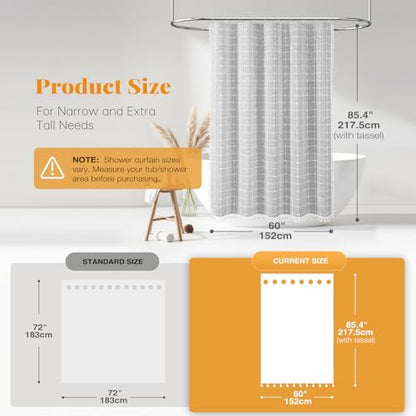 60x84 Boho Farmhouse Linen Heavy Duty Shower Curtain Set, Gray/Grey | Narrow Long Size, 330GSM Linen Blend, 3-side Tassels, Water Repellent Fabric, 10 Hooks, Rustic Bohemian, Machine Washable - color: Grey, size: 60"W x 84"L (Pack of 1)