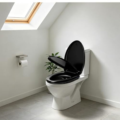 Black Toilet Seat Elongated, 18.5 x 14.2 Inch, Slow Close, Bottom-Mount Design, Fits 2-Piece Toilets, Durable & Easy to Install, PP Material Safe and Durable - color: Black, size: Elongated 18.5inch