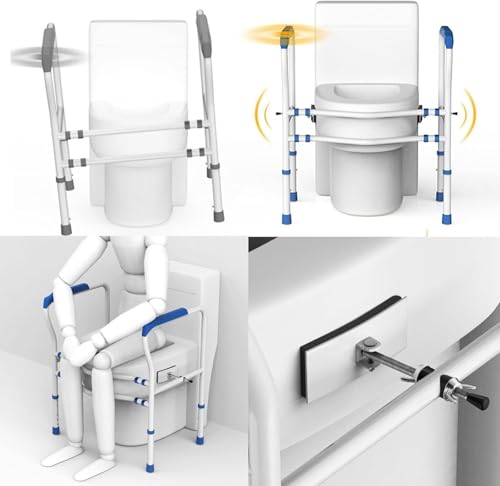 Toilet Safety Rails Frame, Sturdy Adjustable Free Standing Toilet Bathroom Rail, Toilet Safety Frame for Elderly, Handicapped, Fit Any Toilet(Gray) - color: Gray