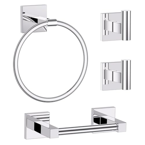 Towel Ring Set 4 Piece Bathroom Hardware Set Includes Towel Ring 2 Towel Hooks and Toilet Paper Holder Stainless Steel Wall Mounted (Polished Chrome) - color: Polished Chrome, size: Set D
