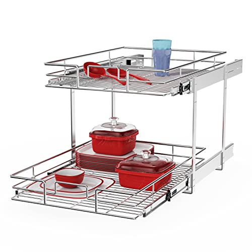 ROOMTEC Individual Pull Out Cabinet Organizer (17"W x 21"D), 2 Tier Spice Rack Organizer for Cabinet, Slide Out Drawer Pantry Shelf Organization and Storage for Kitchen Bathroom - color: 2 Tier, size: 17"W x 21"D