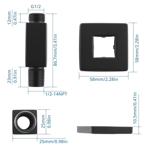 Straight Shower Arm with Flange, Ceiling Mount 3 Inch Square Shower Arm for Fixed Rainfall Shower Head, High Pressure Shower Head Arm Replacement, Matte Black - color: Square Matte Black 3 Inch