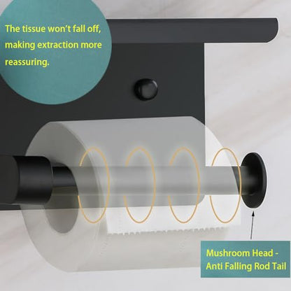 Double Toilet Paper Holder with Phone Shelf KWQKEM Dual Roll Tissue Holder Dispenser Wall Mounted SUS304 Commercial Stainless Steel Roll Holder Storage Cool Bathroom Accessory (Matte Black)