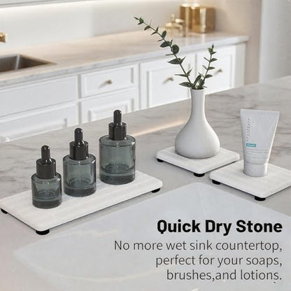 3PCS Stone Drying Tray, Stones Soap Trays, Water Absorbing Stone Tray for Sink, Fast Dry Diatomite Stones Mat, Used for Hand Soaps,Sponge,Toothbrush Holder in Bathroom Counter and Kitchen Sinks - color: 3pcs White 5stripes