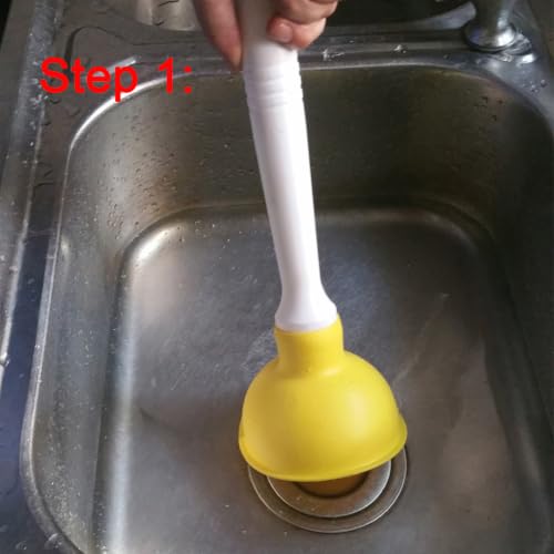 NewFerU Drain Plunger, Small 4-Inch Sink Clog Remover, Mini Hand Unclogger | Rubber Cup Plumber Helper, Force Tiny Compact Tool with 9 inch Short Handle for Kitchen Bathroom, Toilet, Shower, Bath Tub - color: Yellow