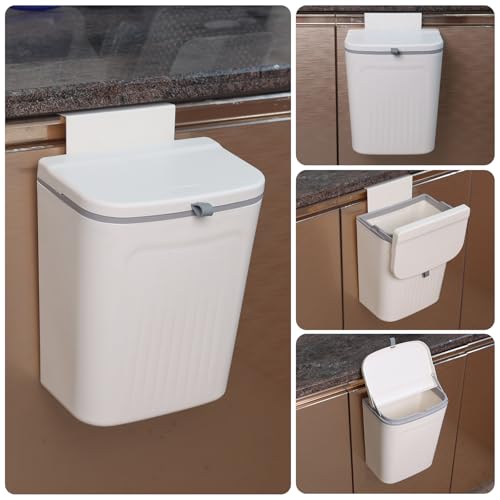 Xyskin 3.2 Gallon Hanging Trash Can with Lid, Kitchen Compost Bin | Wall Mounted Food Waste Bin, Counter Hanging Waste Bin, 12 L Space-Saving Design, White, Easy-Open Lid for Food Scraps