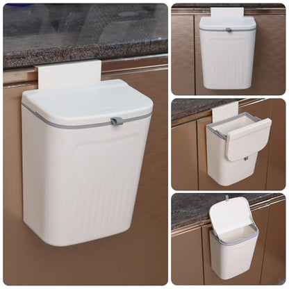 Xyskin 3.2 Gallon Hanging Trash Can with Lid, Kitchen Compost Bin | Wall Mounted Food Waste Bin, Counter Hanging Waste Bin, 12 L Space-Saving Design, White, Easy-Open Lid for Food Scraps