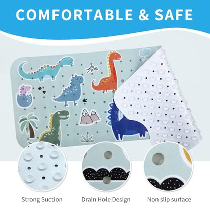 Bath Tub Shower Mat Non Slip Kids Bathtub Mat Anti Slip Baby Bath Mat for Tub 40 x 16 Inch Extra Long Toddler Bath Mat with Suction Cups and Drain Holes for Bathroom Floor,Machine Washable,Dinosaurs - color: Dinosaurs