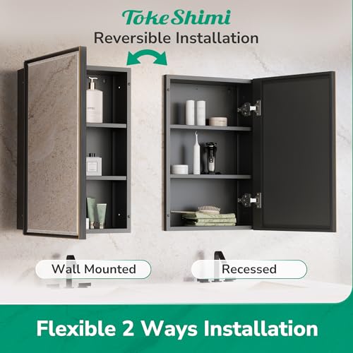 TokeShimi 24 x 30 Recessed Medicine Cabinet, Oil Rubbed Bronze Bathroom Medicine Cabinet with Mirror, Stepless Adjustable Shelves, Beveled Aluminum Frame, DTC Hinge - color: Oil Rubbed Bronze, size: 24x30 IN