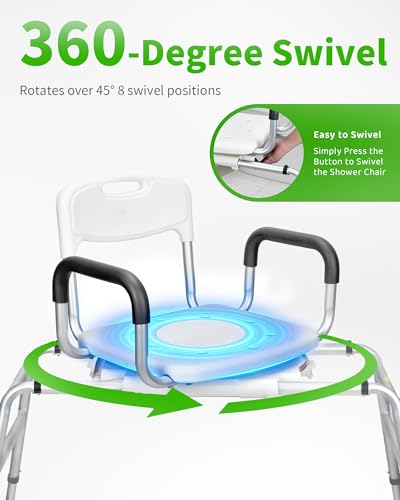 Shower Chair for Elderly and Disabled - Sliding Shower Chair for Inside Shower - Heavy Duty Tub Transfer Bench with 360⁰ Swivel Seat, HDB-788B - size: Slide&Swivel