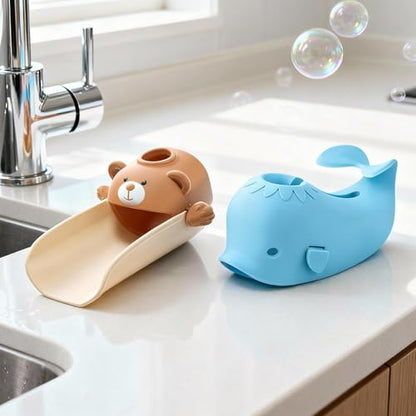 Skyroku Toddler Faucet Extender & Blue Bathtub Spout Cover, Sink Extender with Temperature Sensor for Bathroom Sinks, Kitchen, Bathtubs, Bundle and Save! - color: BrownBlue