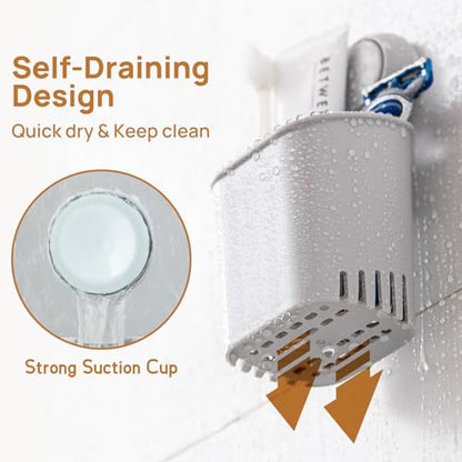LEVERLOC Powerful Suction Cup Toothbrush Holder, Drill-Free Wall Shower Holder for Toothbrush, Toothpaste, Razor, Removable Suction Cup in Shower, Self-draining Kitchen Tableware Organizer, Gray - color: 1 Holder, Gray