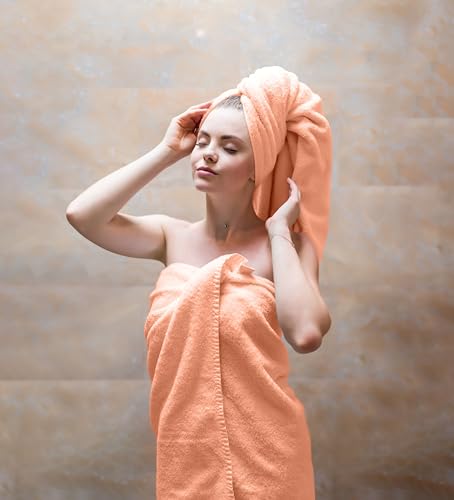 Ocean Towel Set for Bathroom 100% Luxury Cotton Bath Towels Set of 8 (2 Bath Towel and 2 Hand Towel & 4 Wash Cloth) - Peach Soft Towels Bathroom 600 GSM Double Stitched for Durability - color: Peach