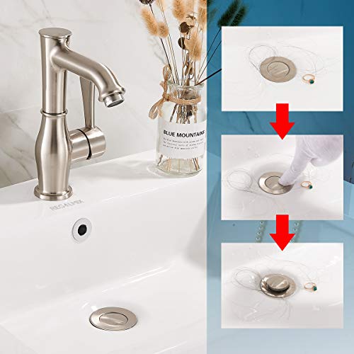 REGALMIX Vessel Sink Drain, Bathroom Faucet Vessel Sink Pop Up Drain Stopper, Built-In Anti-Clogging Strainer, Brushed Nickel with Overflow,Fits Standard American Drain Hole(1-1/2" to 1-3/4") R086J-BN - color: Brushed Nickel, size: With Overflow
