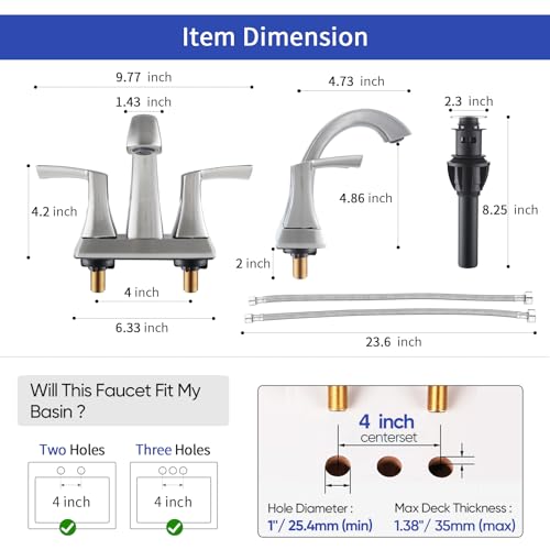 VXV Bathroom Faucet Brushed Nickel, 2 Handles Low Arc Bathroom Sink Faucets, 4 Inch Centerset Bath Lavatory Faucets with Pop-up Drain & Faucet Supply Lines (BN) - color: ‎Brushed Nickel-4 inches