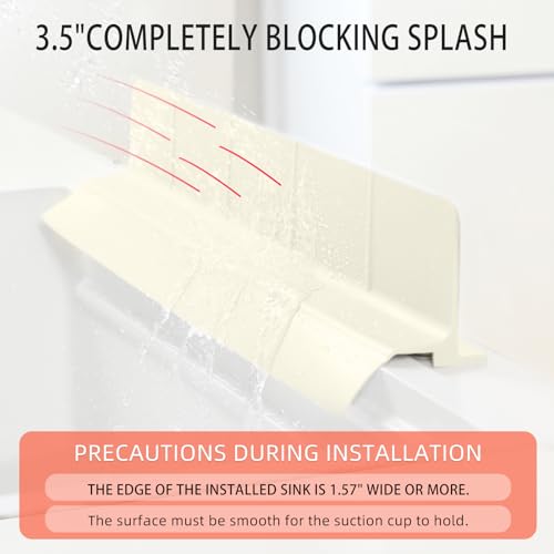23" Ultra Silicone High Sink Splash Guard, Beige | Released in 2026, Self-Draining Water Splash Guard, for Kitchen Sink&Bathroom&Island, 3.5" Splash Guard, 7 Strong Suction Cup - color: Beige