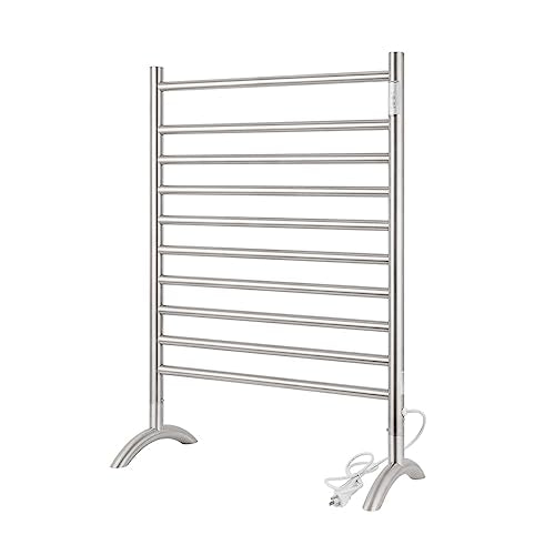 Freestanding Plug-in Towel Warmer 10-Bar Brushed Stainless Steel | Freestanding portable design for multi-scene use, ideal for bathroom, bedroom and living room. - color: Brushed
