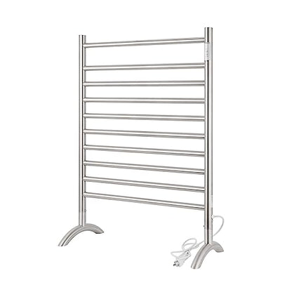 Freestanding Plug-in Towel Warmer 10-Bar Brushed Stainless Steel | Freestanding portable design for multi-scene use, ideal for bathroom, bedroom and living room. - color: Brushed
