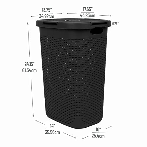 Mind Reader 60L Slim Laundry Hamper, Clothes Basket, Lid, Wicker Design, Plastic, 17.65"L x 13.75"W x 24.15"H, Black - color: Black, size: 1 Piece