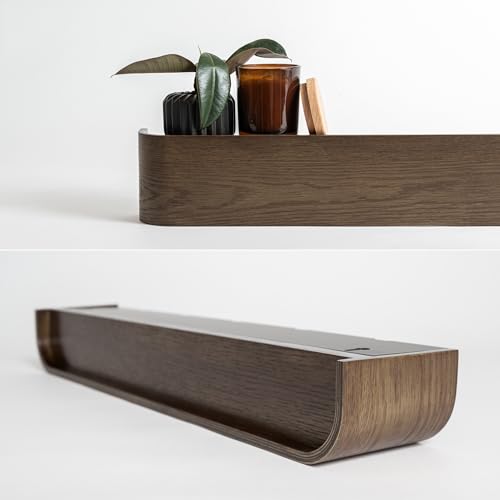Kazai. Wall-Mounted Coat Rack 'Toke' - Modern Design Coat Rack with Hidden Wall Hooks - Solid Wood Veneer Panel Coat Hanger - Oak, Dark - color: Oak, Dark, size: 5 Hooks