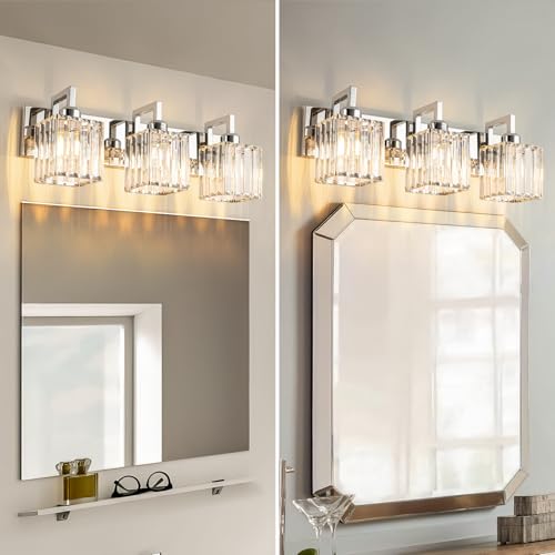 Modern Bathroom Vanity Light 3-Lights Chrome Crystal Wall Lamp Bathroom Modern Crystal Vanity Lighting - color: Chrome Crooked, size: 3-light