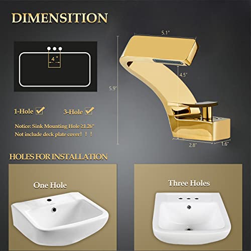 becola Single Hole Bathroom Sink Faucet, Single Handle Hot and Cold Water Mixer Tap, Lavatory Vanity Sink Faucet Including Two US Standard 3/8" Hoses-(Gold) - color: Gold