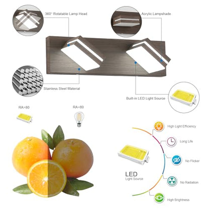 SineRise LED Modern Bathroom Vanity Light Fixtures, Modern Acrylic Bathroom Wall Lighting Fixtures Over Mirror, 2-Light, 15.5-Inch, Brown, White - color: Brown, White, size: 2-Light, 15.5-Inch